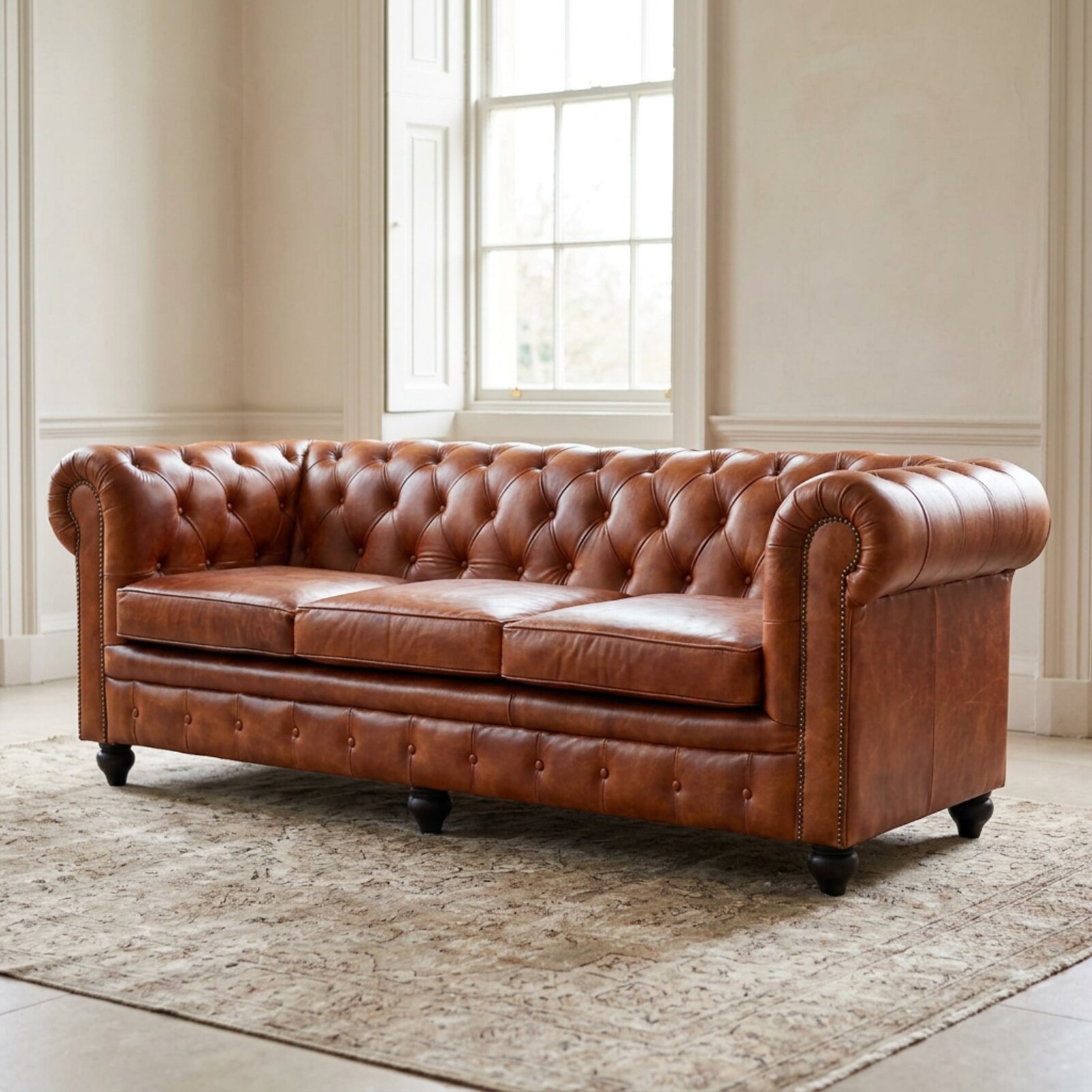 The Harrington, Laramie brown 3-seater Chesterfield